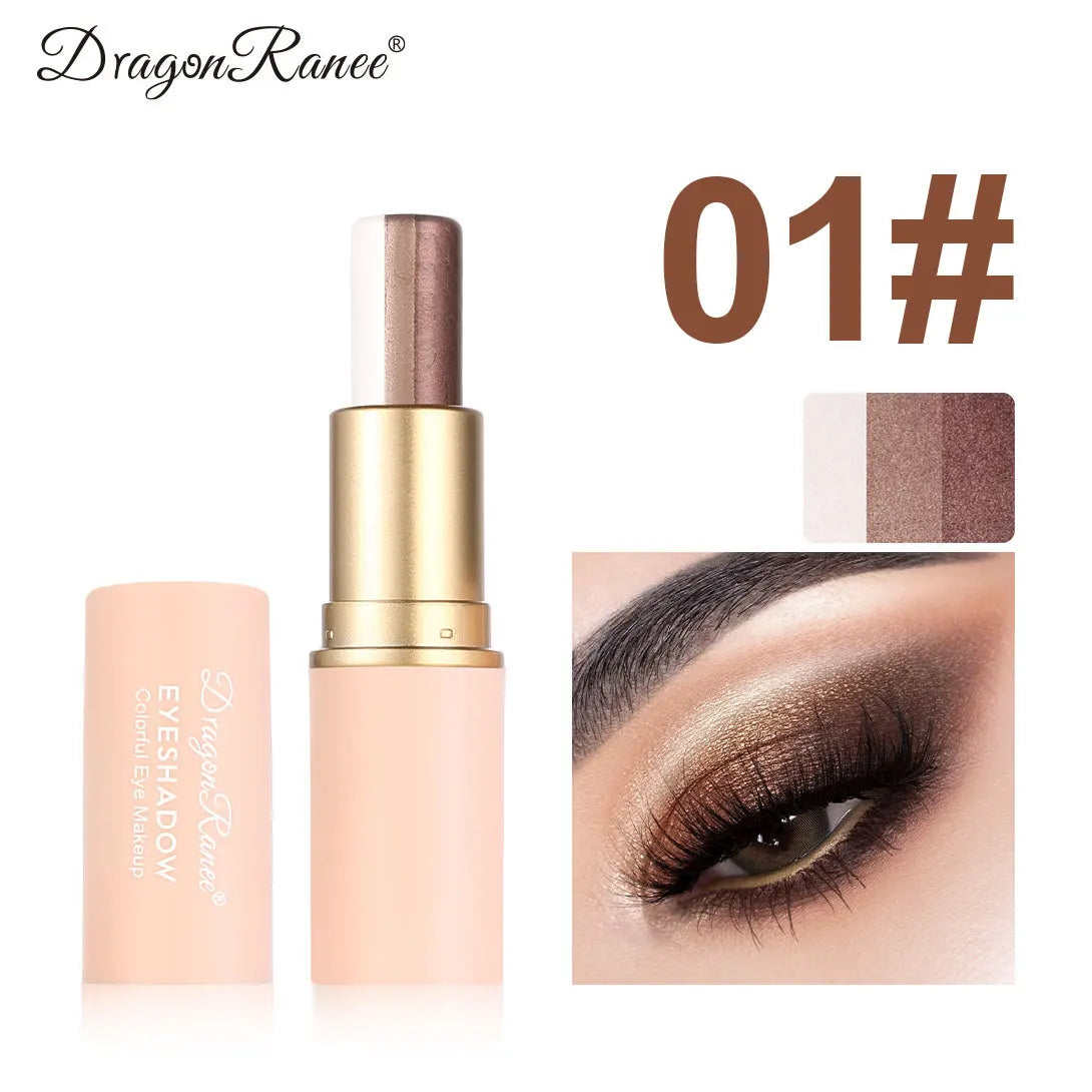 3-in-1 Eyeshadow Stick Lazy Tricolor Gradient Shimmer Eye Shadow Highgloss Quick Application Smudge Proof Waterproof Cosmetics
