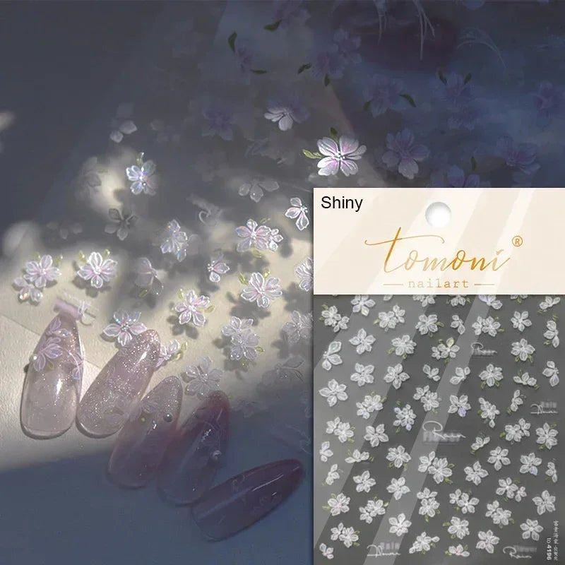 1piece 5Dcute tulip flower nail stickers high quality self-adhesive embossed nail art decals for girls summer decoration sticker