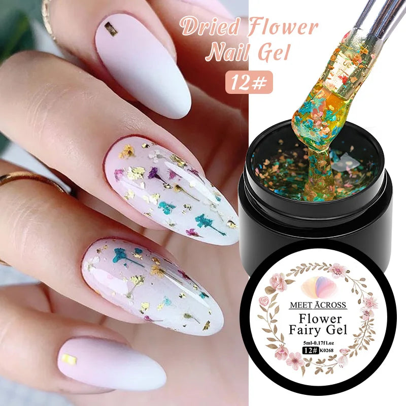5ml Pink Dried Flower Nail Gel Polish Semi Permanent Natural Flower Fairy Nail Art Gel Soak Off UV Painting Varnishes For Nails