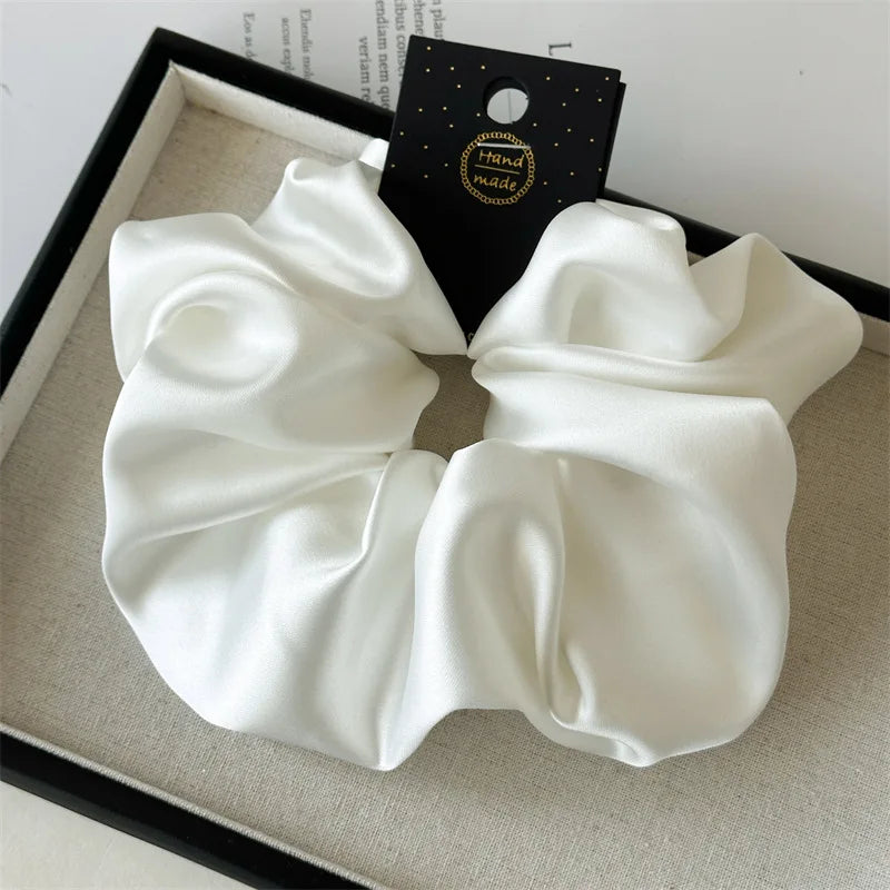 Satin Silk Like Hair Scrunchies Black Big Hair Ties For Girl Scrunchie Solid Color Hair Accessories Scrunch Headbands For Women