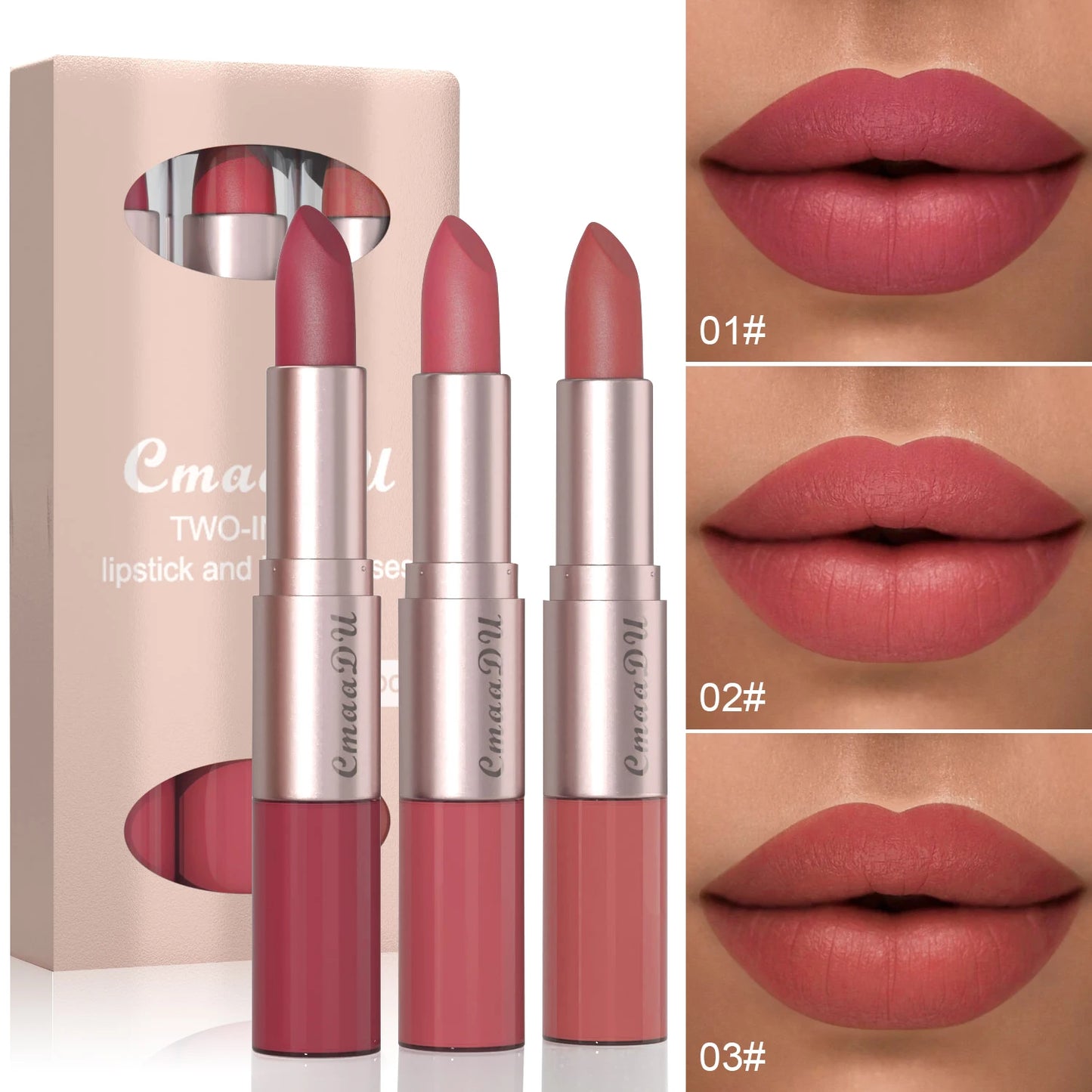 1/3pcs 2 in 1 Velvet Matte Lipstick Set Double Head Lip Gloss Kit Non-stick Cup Lip Tint Long Lasting Waterproof Lipstick Makeup