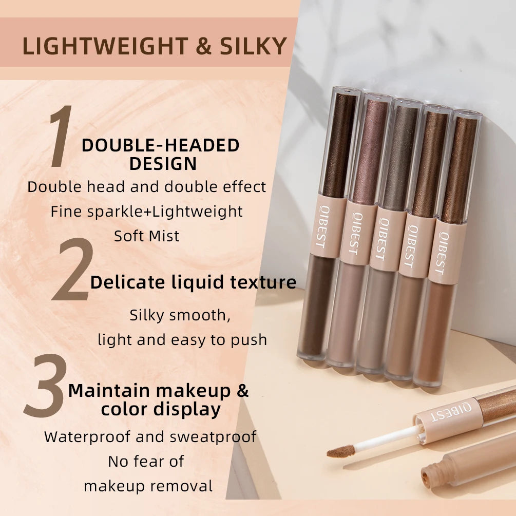 QIBEST Double-ended Flash Liquid Eyeshadow Contour Blush Pigment Silk Flash Matte Natural Blush Makeup Cream