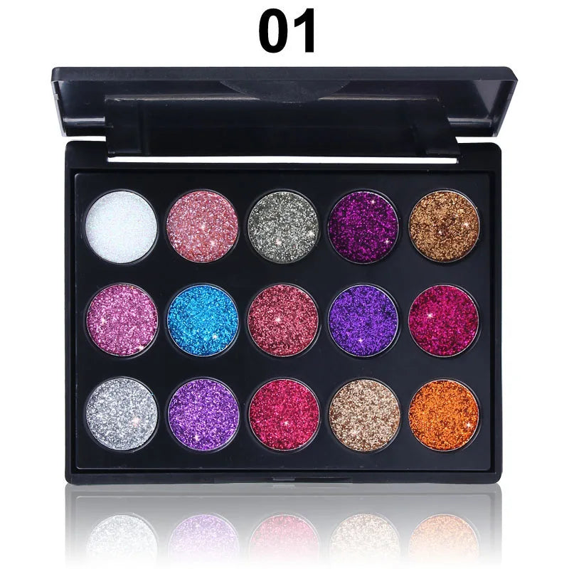 CmaaDu 15 Colors Gold Scallion Powder Diamond Glitter Eyeshadow Tray Shimmering Dazzling Universal Waterproof Easy to Color