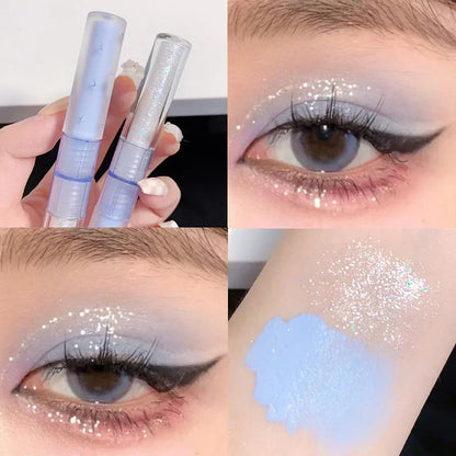 2 In 1 Double-head Glitter Liquid Eyeshadow Brightening Lightweight Waterproof Matte Blue-green Summer Lying Silkworm Eye Makeup