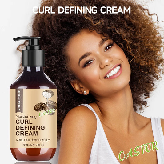 Castor Oil Curl Activator Cream - Defined Coily/Wavy Hair, Humidity Resistance, Non-Greasy Formula, Safe for Color-Treated Hair