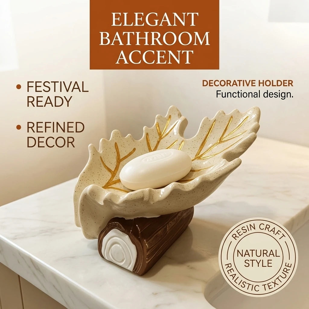 Thanksgiving Soap Dish Maple Leaf Holder Harvest Festival Decor White Resin Soap Tray for Bathroom Vanity Ornament Home