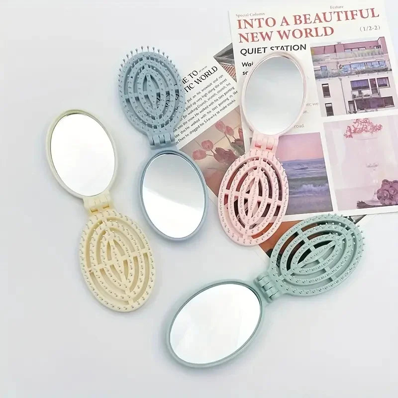 Portable Folding Hair Comb with Mirror, Lightweight & Travel-Friendly for On-the-Go Styling. A Perfect Gift for Women & Girls.