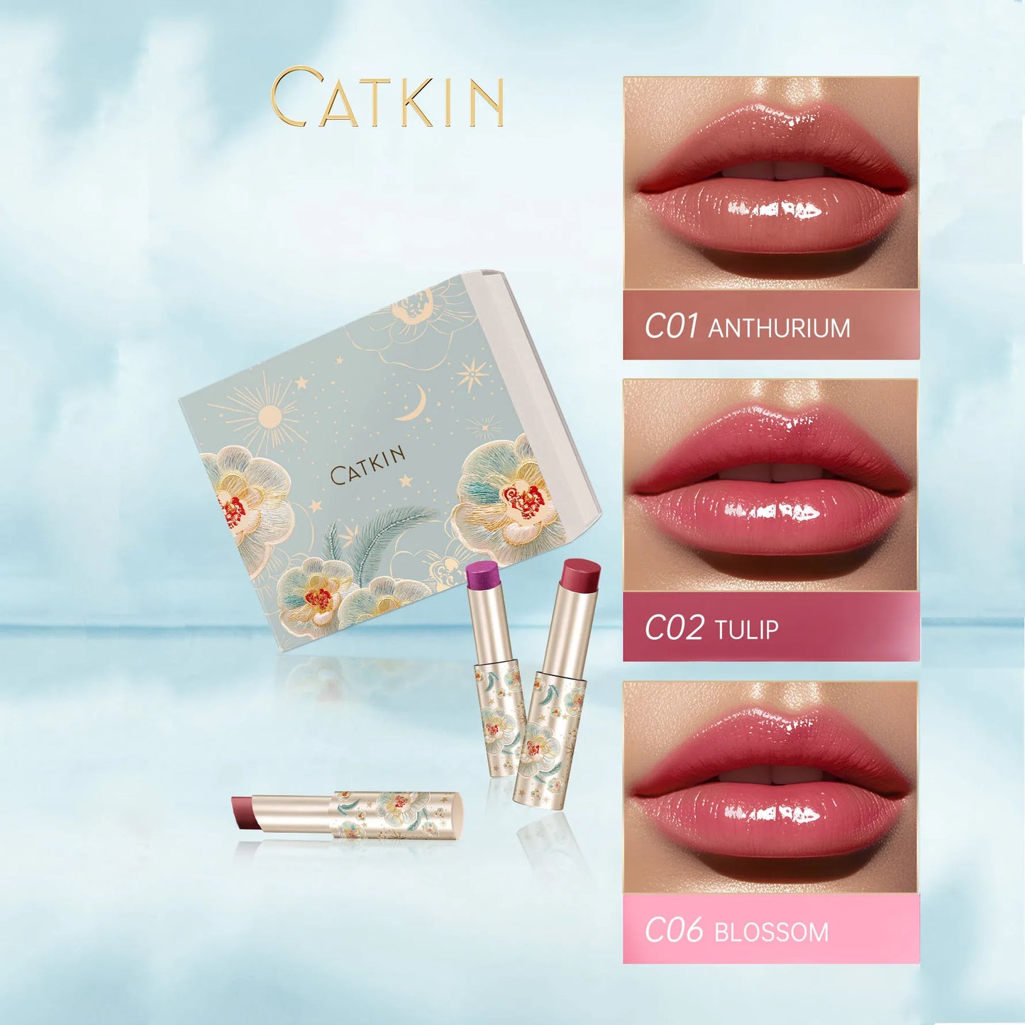 CATKIN GLOSSY LIP BALM Hydrating Lip Balm in 6 Vibrant Colors Moisturize, Protect & Soothe