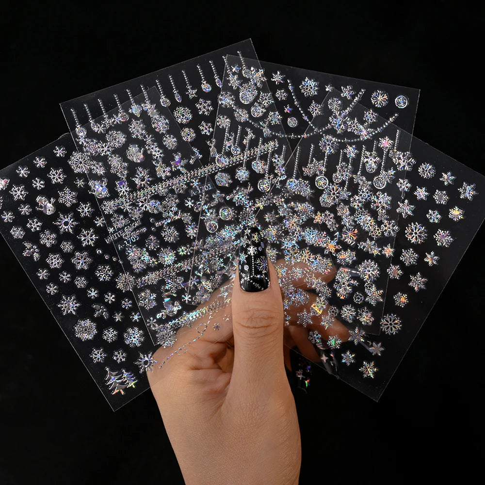 12sheets Laser Sliver Snowflakes/snowballs 3D Christmas Nail Art Decals Dreame Laser Santa Claus Snowman Nail Stickers Charms﻿