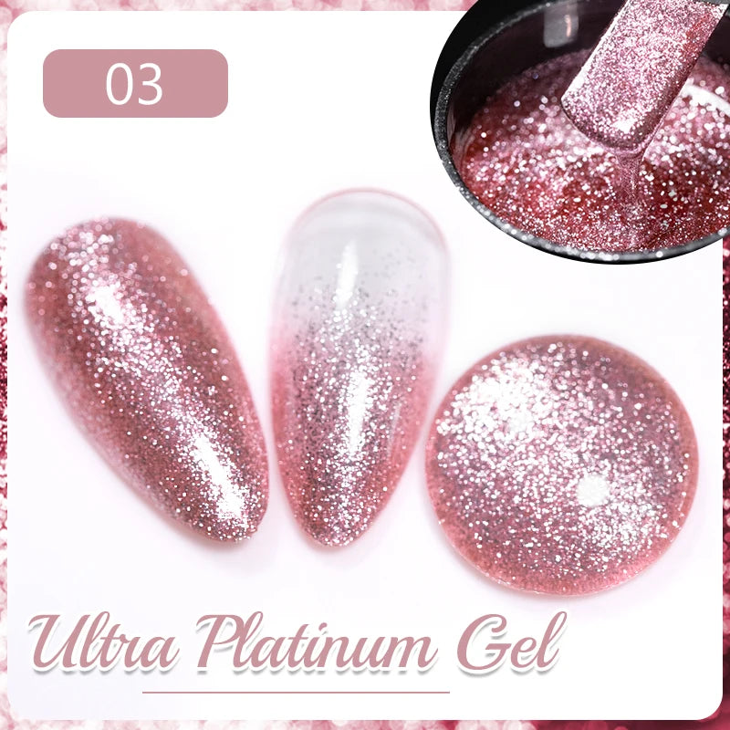 PUENTE 7.5ML Golden Gems Cat Magnetic Gel Nail Polish Pink Brown Blue Colors Golden Glitter Cat Eye Soak Off UV Nail Art Varnish