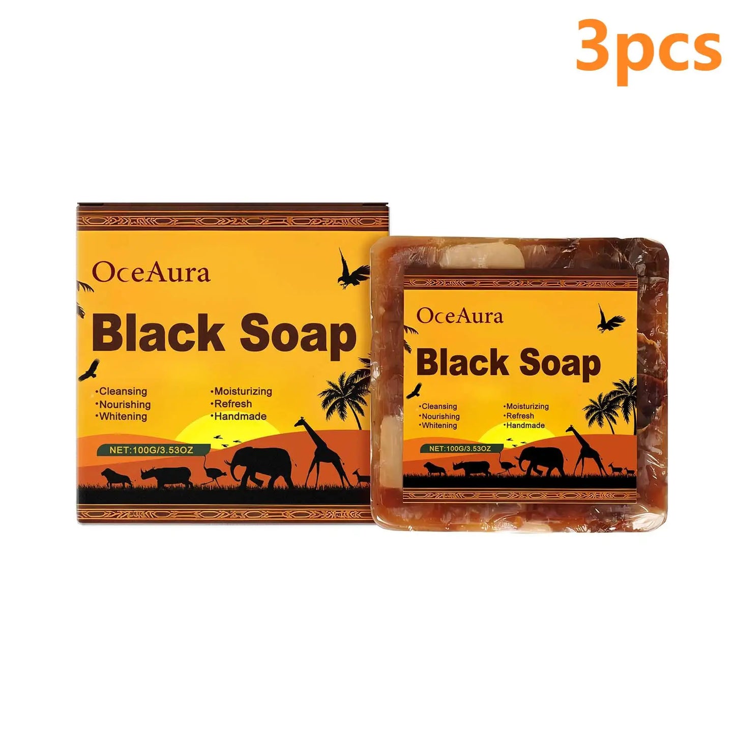 OceAura Lightening Black Soap Oil Control Pore Shrinking Moisturizing Skin Handmade Organic Cocoa Butter Body Cleaning Soap Bar