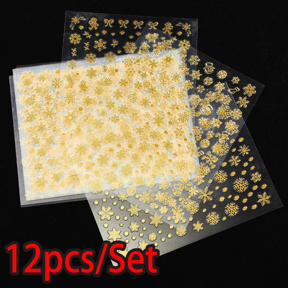 12sheets Laser Sliver Snowflakes/snowballs 3D Christmas Nail Art Decals Dreame Laser Santa Claus Snowman Nail Stickers Charms﻿