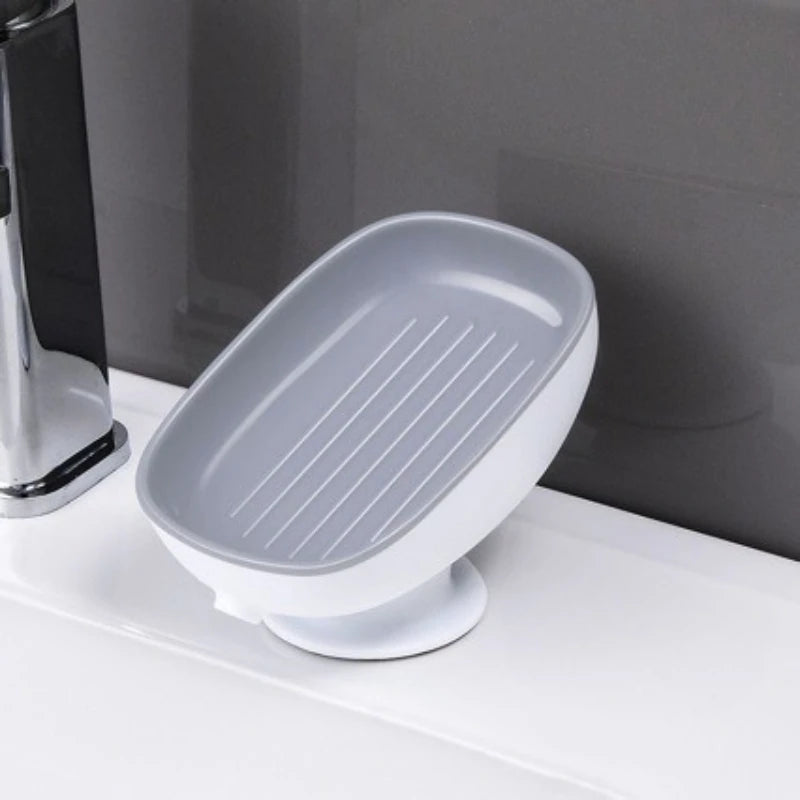 2-in-1 Bathroom Soap Holder with Suction Cups, Countertop Self Draining Soap Dish, Dual Storage for Round Square Large Soap