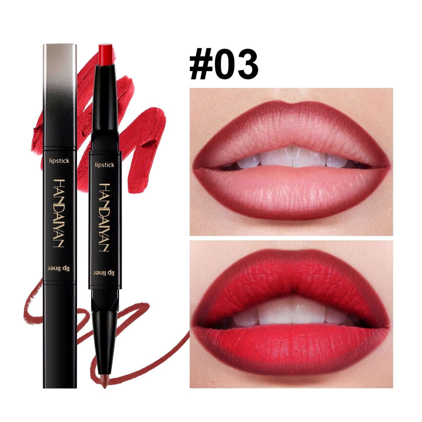 HANDAIYAN 2 in 1 Double-end Matte Lipstick Pencil Lipliner Waterproof Long Lasting Matte Lip Liner Pen 6 Colors Lipsticks Makeup