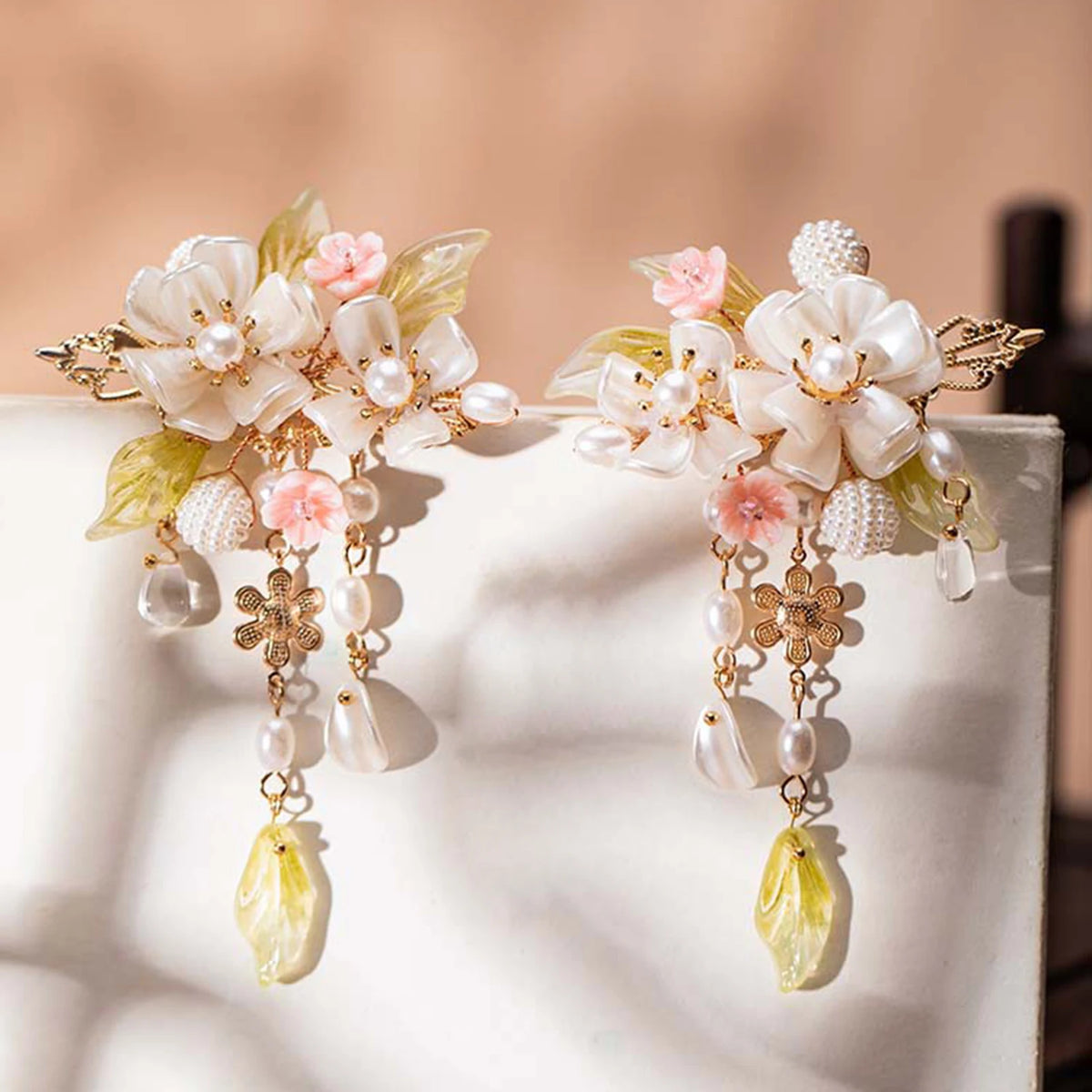 2pcs Chinese Hanfu Hair Clips Hairpins Flower Girls Pink Barretes Crystal Tassel Children Hair Accessories Jewelry Headwear