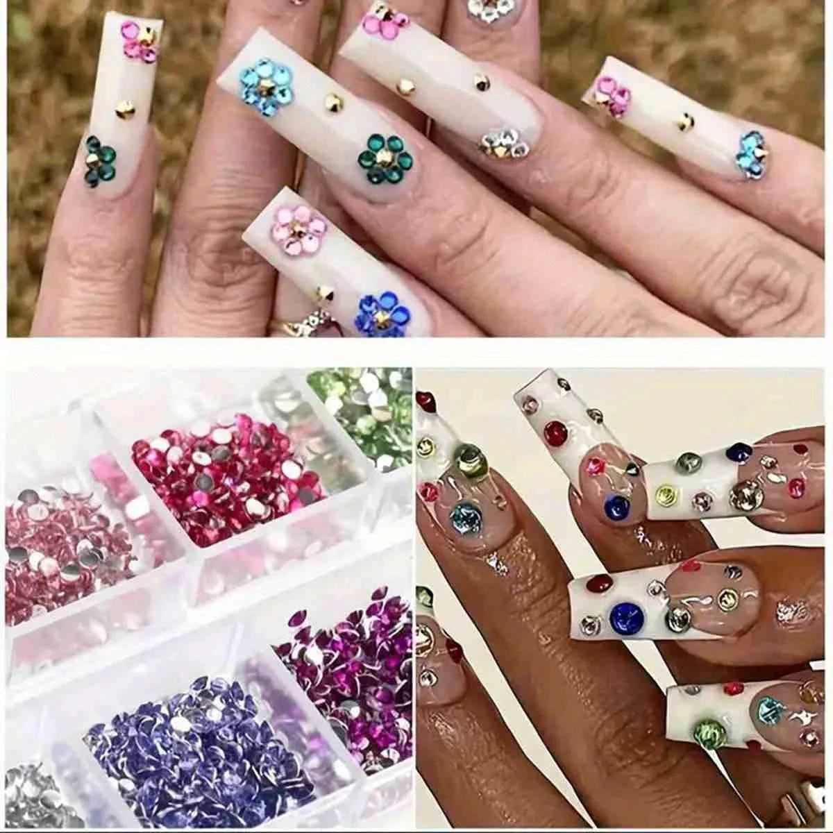 Nails Art Multi-Size Flat Back Acrylic Rhinestones 3D Crystal DIY Decorations Glitter Crystal Gem Manicure Accessories With