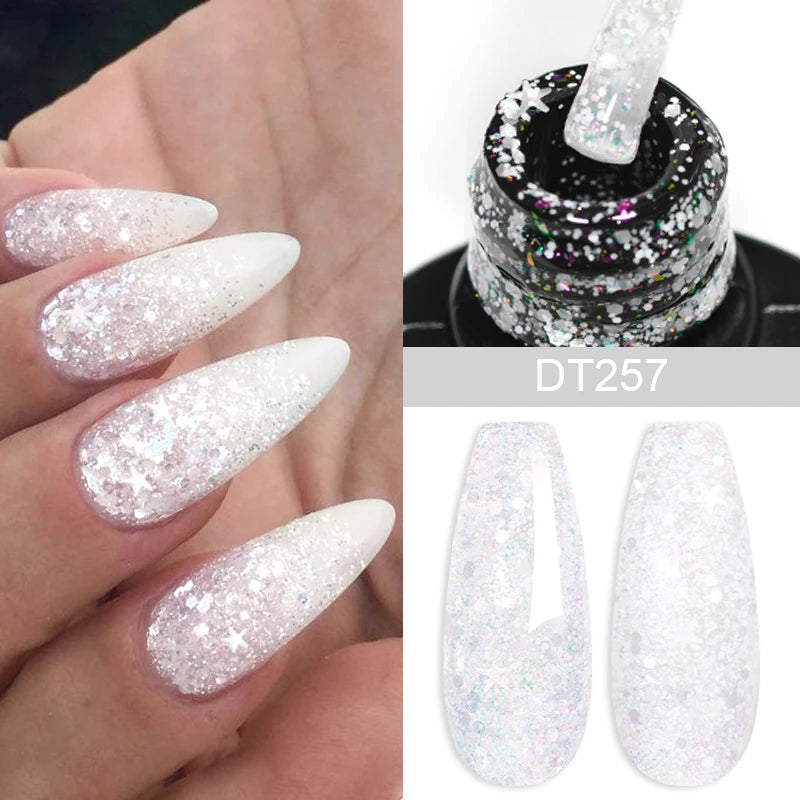 MEET ACROSS 7ml Glitter Gel Nail Polish Shiny Christmas Sequins Winter Color Semi Permanant Soak Off Nail Art Varnish Manicure