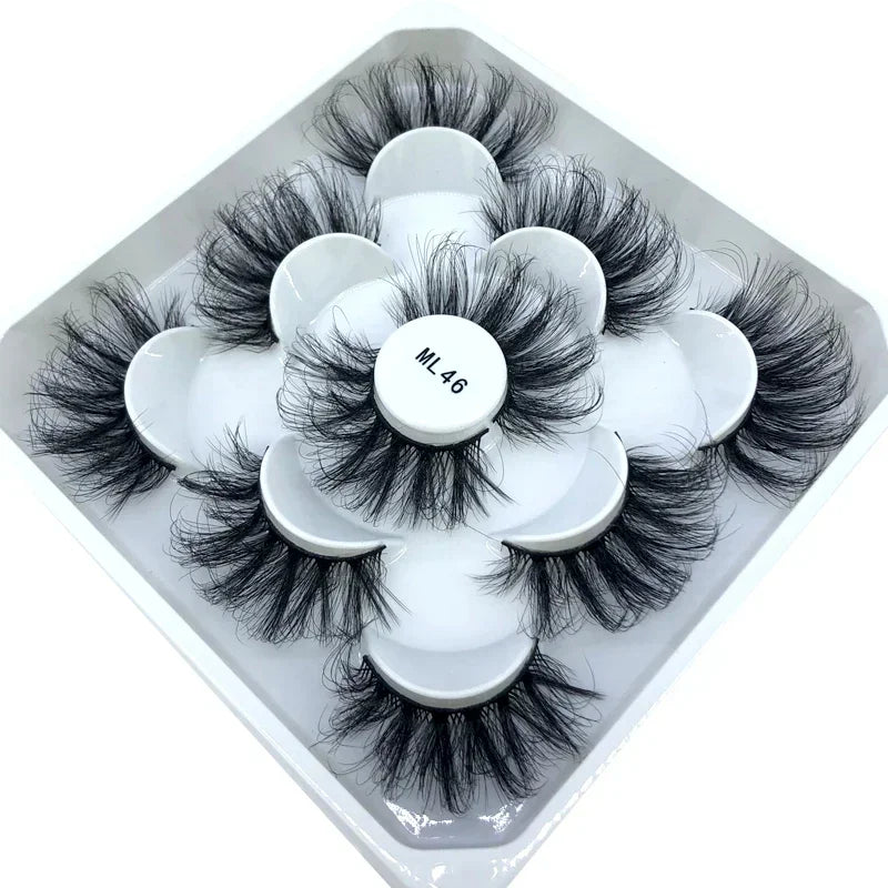 AMSDCN 5 Pairs 3d Mink Dramatic Volume Lashes Bulk Faux Thick Long Wispy Natural Mink Lashes Pack Short Wholesales Natural False