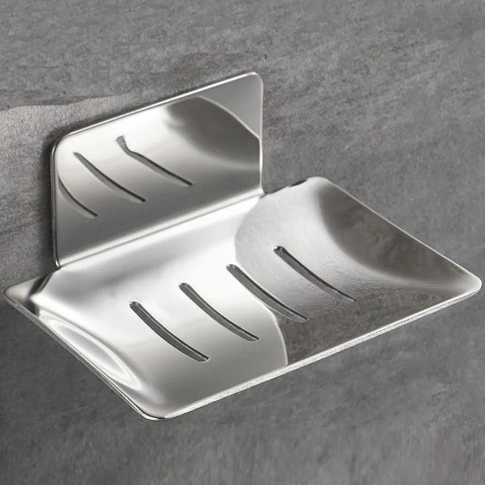 Self-adhesive Wall Mounted Soap Dish Stainless Steel Bathroom Soap Storage Holder Drain Tray Free-Punching Bathroom Accessories