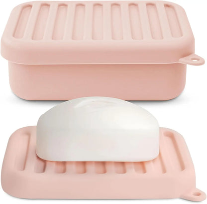 Portable Silicone Travel Soap Case Leak Proof with Drainage Lid Layer Compact Bar Soap Holder Durable for Camping Gym Toiletries