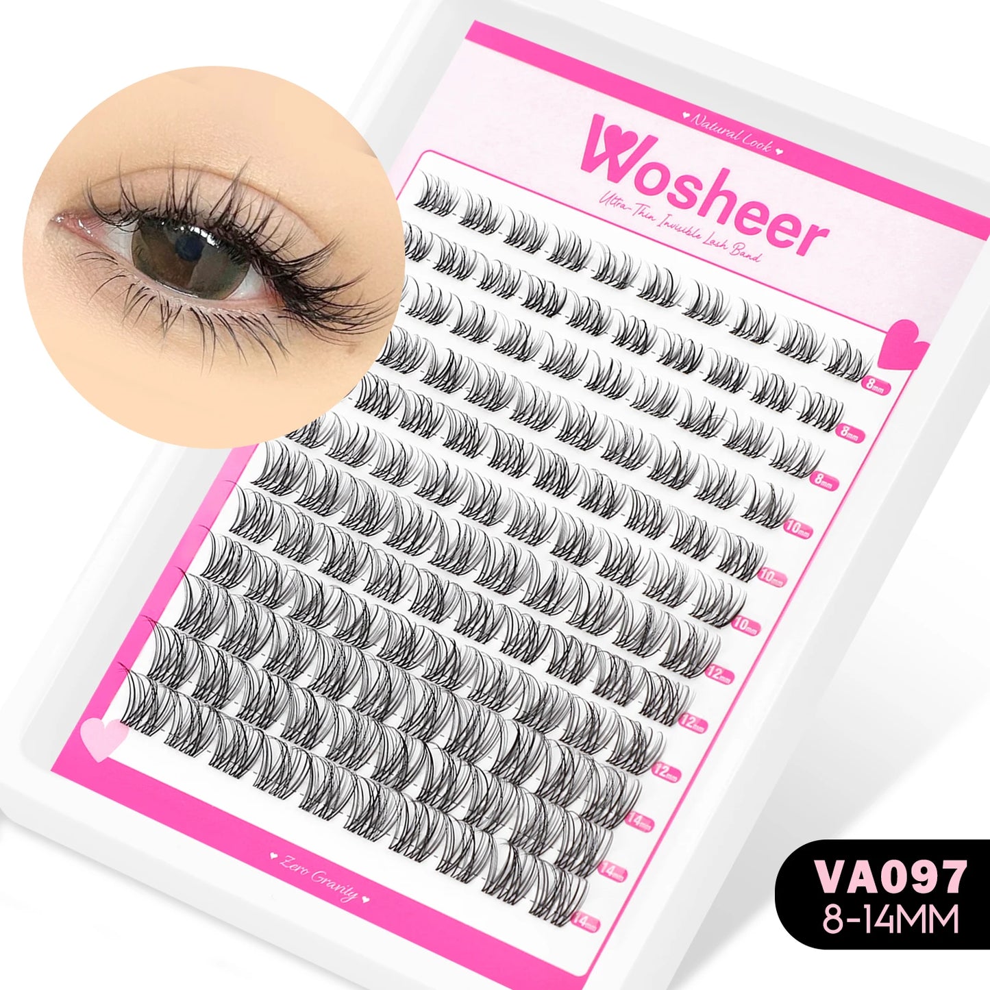 WOSHEER Manga Lash Clusters Kit Cat Lashes with Lash Bond & Seal Cluster Eyelash Extensions Mixed Tray Eyelash Clusters Kit