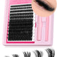 GROINNEYA Lash Clusters Kit Fluffy Individual Lashes C Curl Cluster DIY Lash Extension Kit Lash Bond and Seal Eyelash Extensions