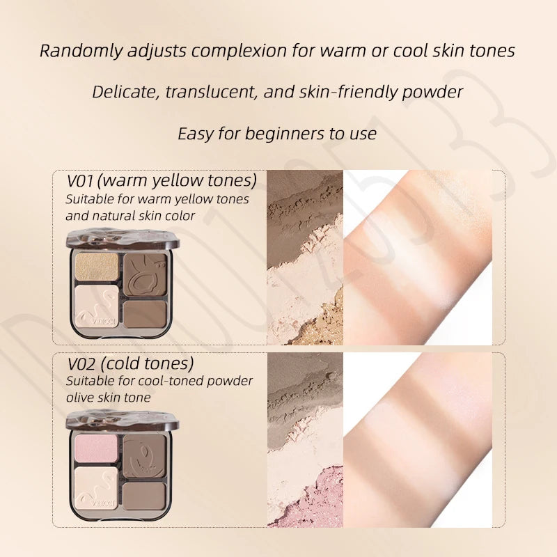 VEECCI Highlighters Bronzers Makeup Palette Matte Shimmer Natural Three-dimensional Nose Contour Powder Palet Chinese Cosmetics