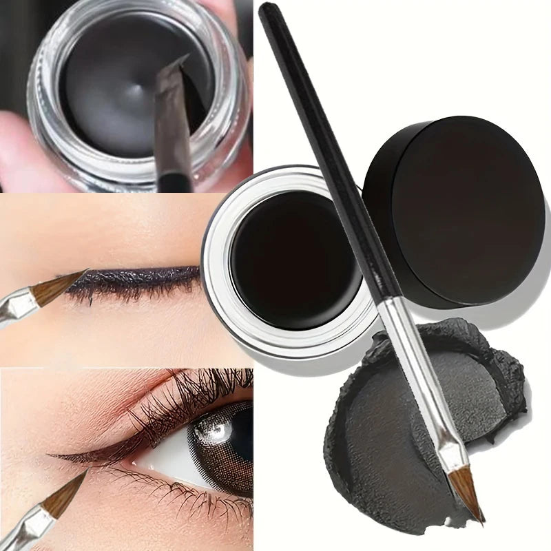 Black Eyeliner Cream Waterproof Beauty Cosmetics Long Lasting Eyeliner Gel Eyeshadow Makeup Tools with Brush Set Matte Eye Liner