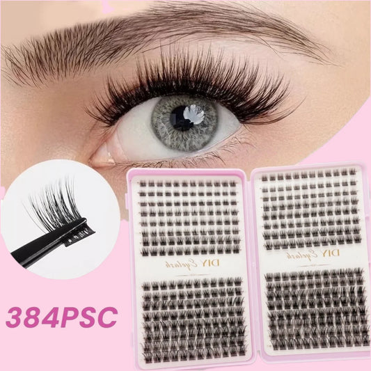384 Bundles of False Eyelashes - with a 0.07 mm Curling Degree, a Naturally Slender Mixed Length (9 - 16 mm) - an Easy-to-Use Cu