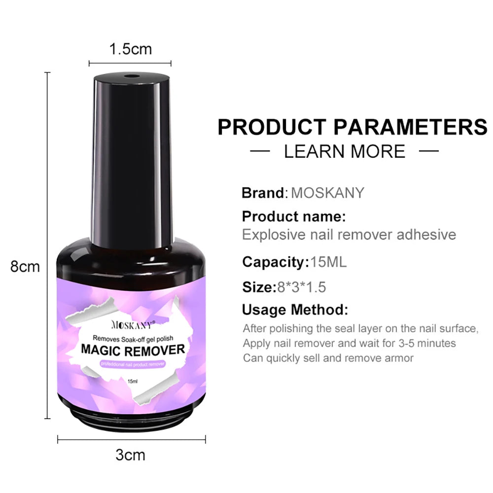 MOSKANY 15ml Magic Remover Nail Gel Polish for Soak Off UV Gel Polish Fast Removal Semi Permanent Varnish Polish Cancel Glue