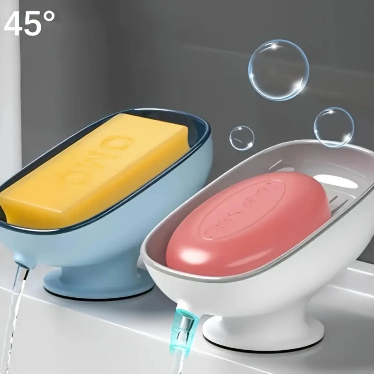2-in-1 Bathroom Soap Holder with Suction Cups, Countertop Self Draining Soap Dish, Dual Storage for Round Square Large Soap