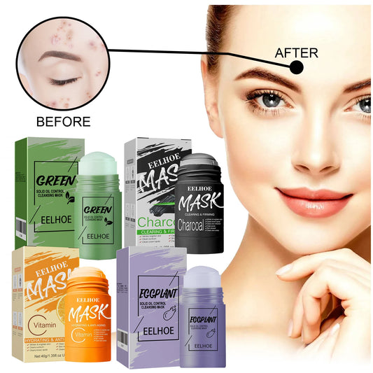 Green Tea Eggplant Solid Mask Series - Deep Facial Cleansing, Hydrating, Firming Skin, Leave-on Clay Mask Stick