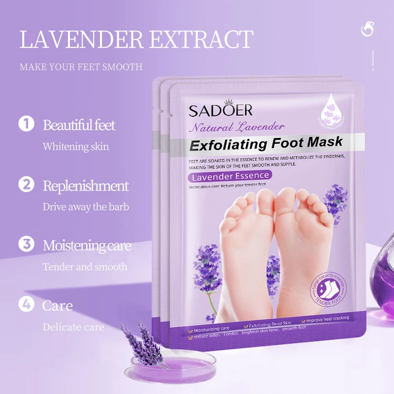 5/10 Pairs SADOER Lavender Foot Mask Moisturizing Whitening Foot Peeling Mask Exfoliating Feet Pedicure Exfoliant Feet Skin Care