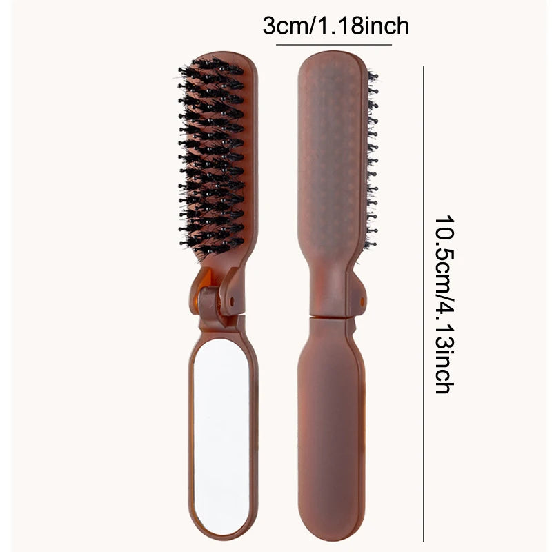 Mini Hair Brush Folding Massage Comb Head Massage Anti-Static Portable Travel Hair Brush Girl Hair Combs With Mirror