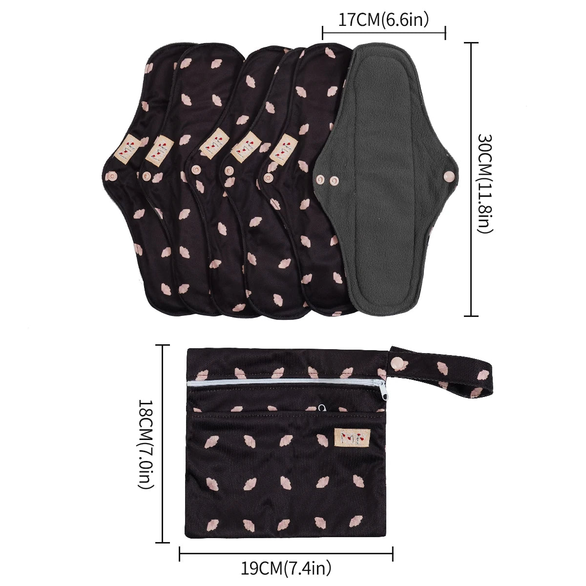 HappyFlute 6PCS/Set Bamboo Charcoal Inner Sanitary Pads With 2Pocket Wetbag+5Pcs Makeup Remove Pad&Mesh Bag Reusable Menstrual
