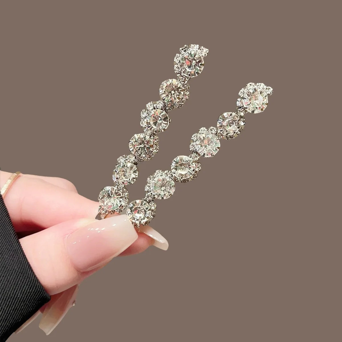 2pcs Sparkling Rhinestone Long Hair Clip Vintage Socialite Style Hairstyle Embellishing Wedding High-end Party Temperament Item