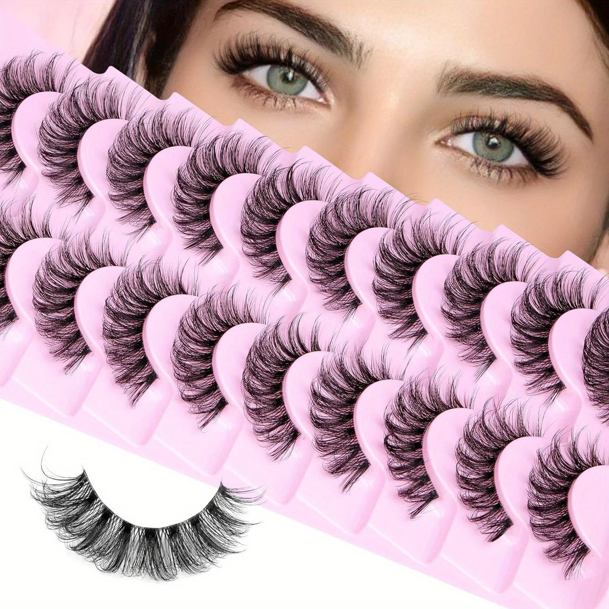 10 Pairs  Natural Fluffy D Curl 3D Volume Wispy False Eyelashes with Clear Band - Soft, Lightweight, and  - Reusable Lashes
