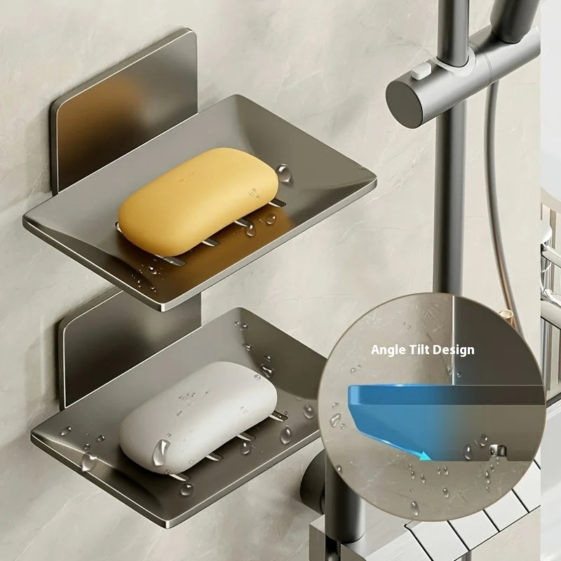 2-Pack - No-Drill Wall-Mounted Soap Holder, Draining Soap Rack, Carbon Steel Soap Storage Rack, Bathroom Soap Storage Box, Bathroom Accessories - with Nail-Free Adhesive and Auxiliary Stickers