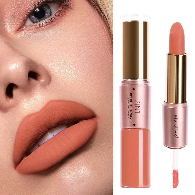 2 In 1 Matte Liquid Lipstick Long Lasting Color Moisturizing Waterproof Non Stick Cup