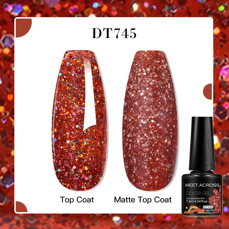 MEET ACROSS 160 Colors 7.3ml Gel Nail Polish Vernis Glitter Sparkly Semi Permanent Soak Off LED UV Gel Varnish Nail Art Manicure