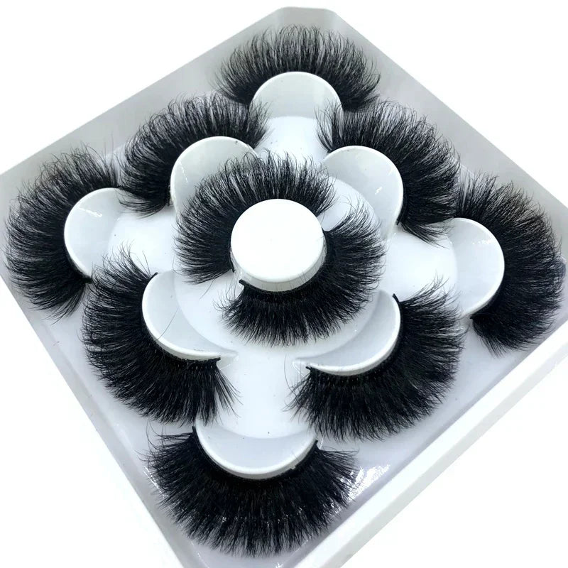 AMSDCN 5 Pairs 3d Mink Dramatic Volume Lashes Bulk Faux Thick Long Wispy Natural Mink Lashes Pack Short Wholesales Natural False