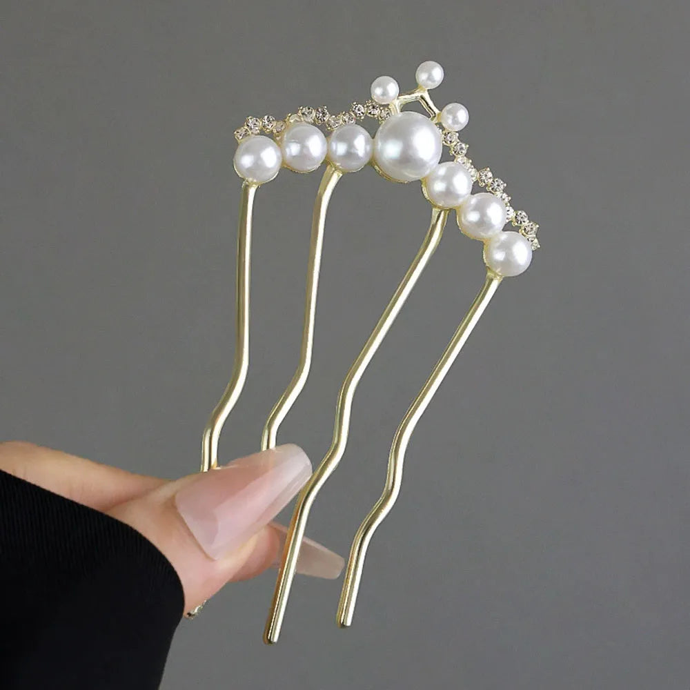 1Pc Pearl Flower U-Shaped  Hair Clips for Women Elegant Style Metal Forks Vintage Pearl Hairpins Hair Styling Tools Gifts