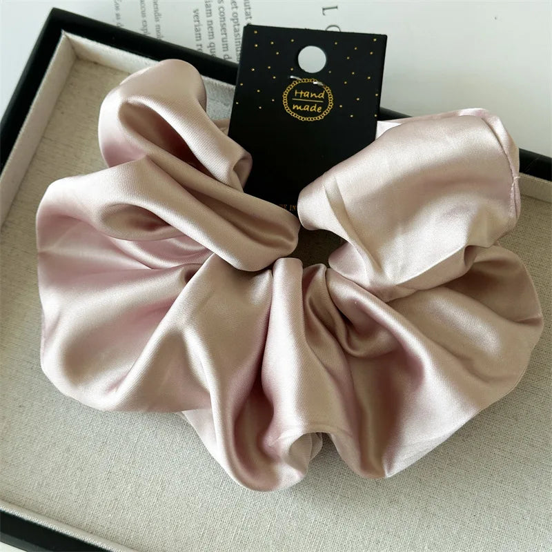 Satin Silk Like Hair Scrunchies Black Big Hair Ties For Girl Scrunchie Solid Color Hair Accessories Scrunch Headbands For Women