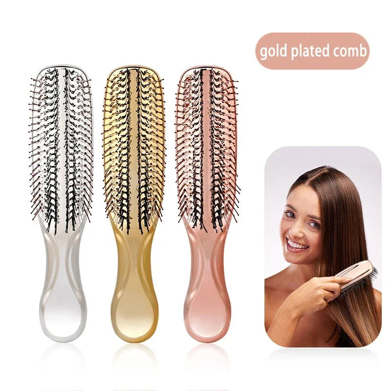 Electroplating Scalp Massage Comb Hair Detangling Brush Dry Wet Dual Use Wide Tooth Hairdressing Comb for Salon Home Travel