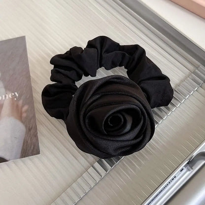 Sweet Flower Rose Hair Rope Hair Tie Scrunchies Silk Satin Hair Rope Korean Style Headwear Elastic Hair Band Ponytail Holder