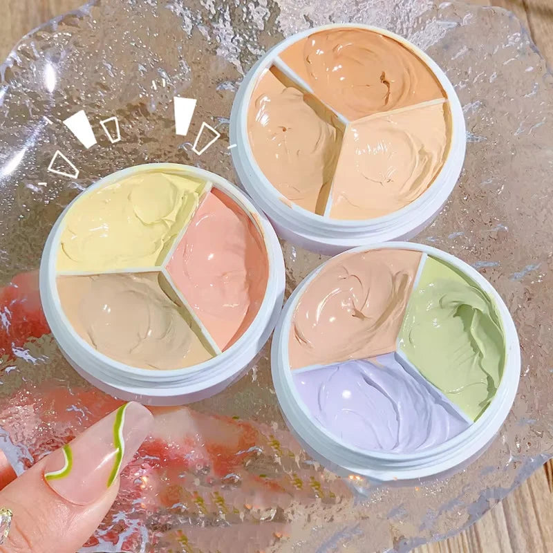 3 Color Concealer Waterproof Long Lasting Foundation Palette Full Coverage Dark Eye Circles Acne Marks Pores Brighten Skin Tone