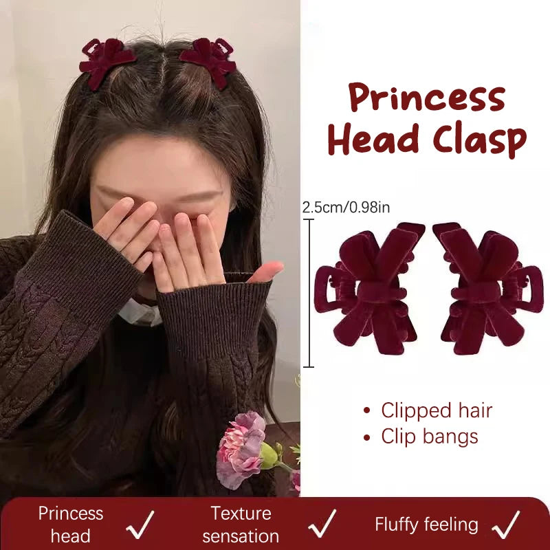2Pcs Black Bow Small Hair Claw Women Girl Hair Grab Clip Side Clip Forehead Bangs Hair Styling Clip Sweet Headdress