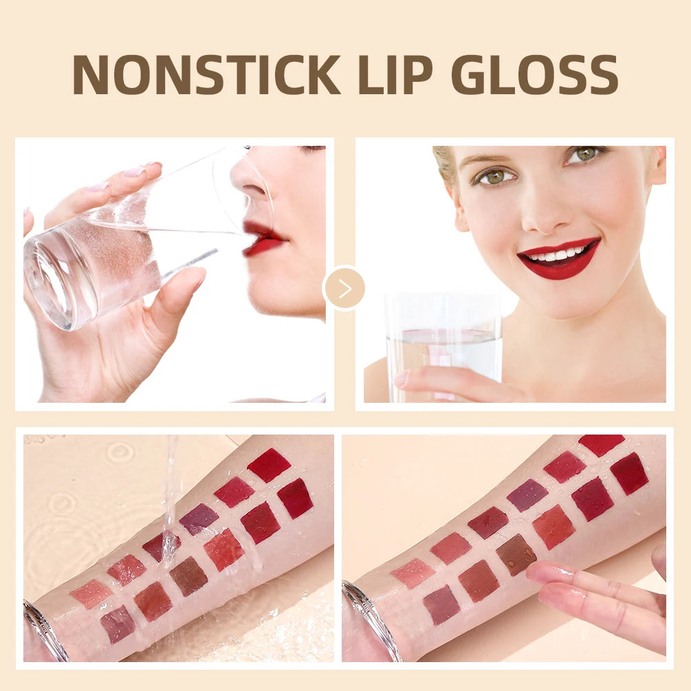 QIBEST 12 Colors Matte Liquid Lipstick Sets Lip Gloss Waterproof Long Lasting Sexy Red White Black Nude Lipgloss Makeup Sets