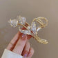 1pc Metal Tulip Shaped Hair Claws Clips With Rhinestone Faux Pearls Decor, Strong Hold Hair Clips For Thick Hair Ponytail Holder