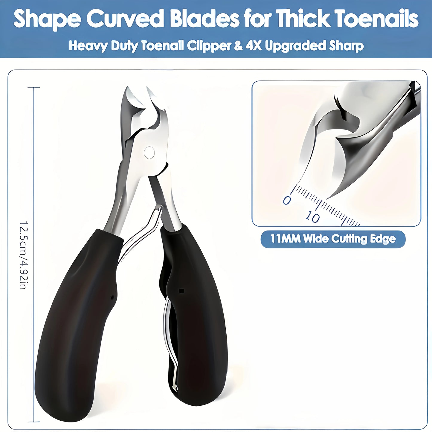 Professional Stainless Steel Toenail Clippers for Thick & Hard Nails Ergonomic Curved Blade Pedicure Scissors with Non-Slip Grip